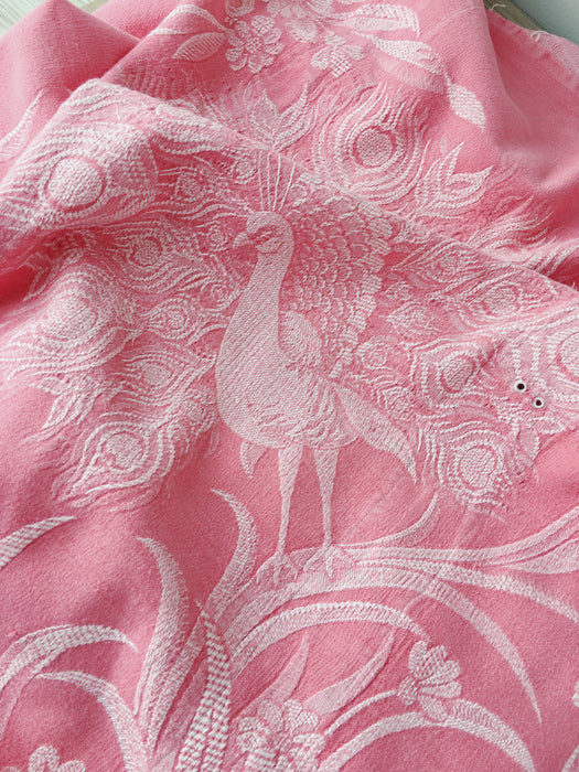 Birds and flowers in pink ticking. Spain c.1930 - 130×167 cm