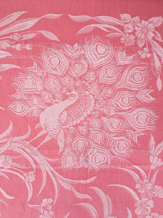 Birds and flowers in pink ticking. Spain c.1930 - 130×167 cm