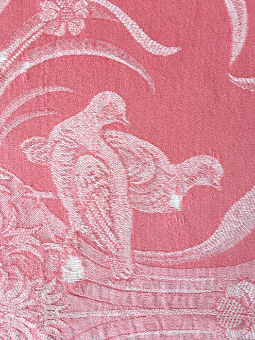 Birds and flowers in pink ticking. Spain c.1930 - 130×167 cm