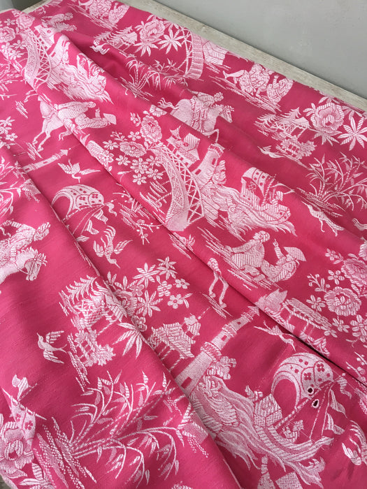 Chinoiserie ticking in pink. Spain c.1950 - 112 cm × 3.96 meters