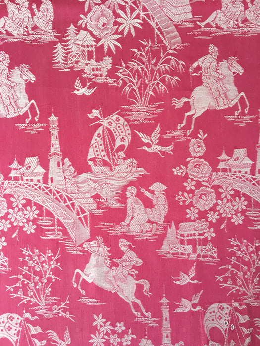 Chinoiserie ticking in pink. Spain c.1950 - 112 cm × 3.96 meters