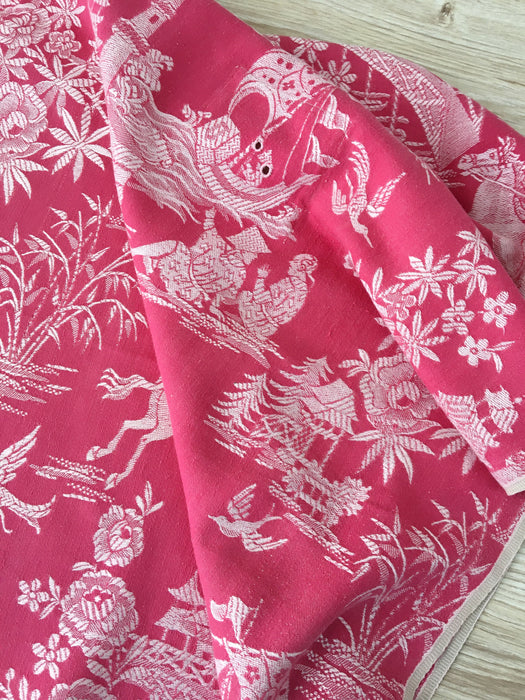 Chinoiserie ticking in pink. Spain c.1950 - 112 cm × 3.96 meters