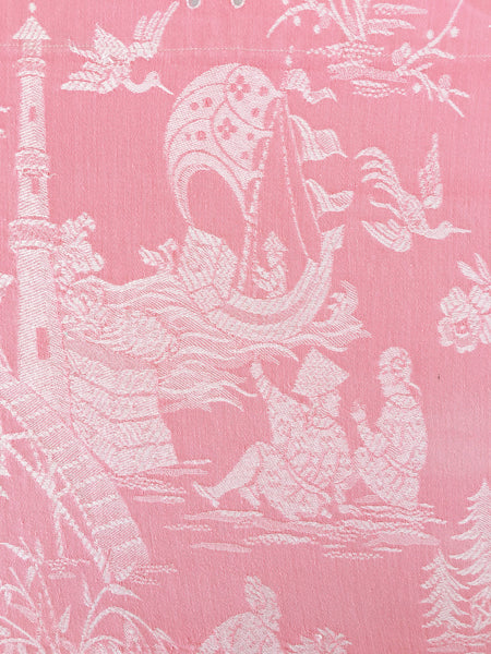 Pink Chinoiserie Scenic Antique European Ticking Fabric Recovered Panels REC-DA-ROSA-010 - Ticking Depot