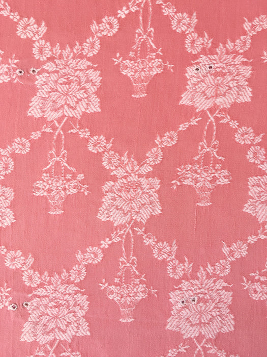 Pink ticking with flower baskets. Spain c.1950 - Lot of 2 pieces