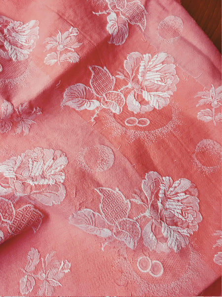 Pink Floral Antique European Ticking Fabric Recovered Panels REC-DA-ROSA-019 - Ticking Depot