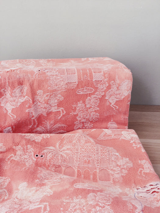 Rose pink ticking with dancer and musician. Spain c.1950 - Lot of 2 pieces