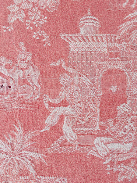 Pink Scenic Antique European Ticking Fabric Recovered Panels REC-DA-ROSA-021 - Ticking Depot