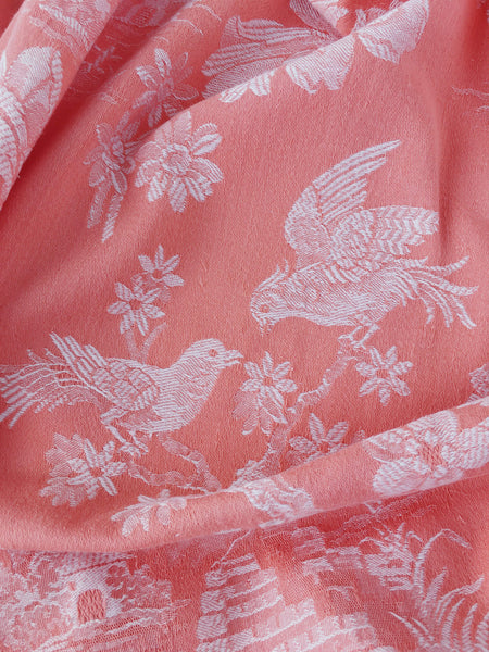 Pink Birds Chinoiserie Antique European Ticking Fabric Recovered Panels REC-DA-ROSA-022 - Ticking Depot