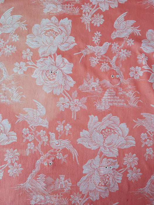 Pink ticking with birds talking. Spain c.1940 - Lot of 3 pieces