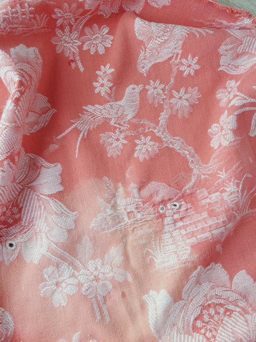 Pink ticking with birds talking. Spain c.1940 - Lot of 3 pieces