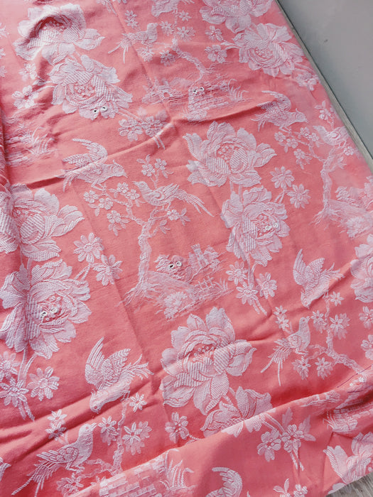 Pink ticking with birds talking. Spain c.1940 - Lot of 3 pieces