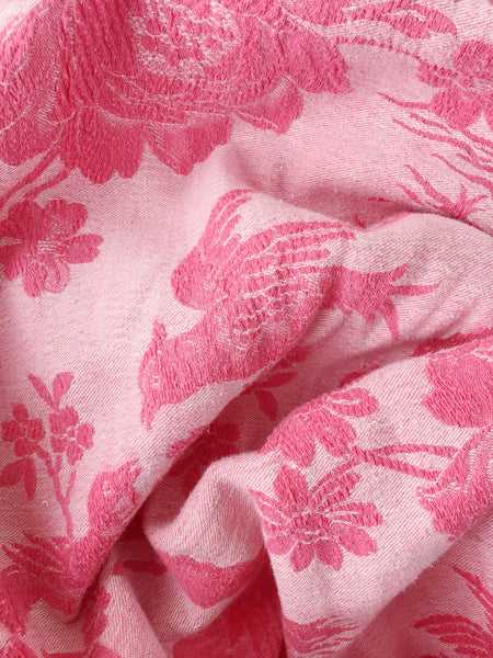 Pink Birds Chinoiserie Antique European Ticking Fabric Recovered Panels REC-DA-ROSA-023 - Ticking Depot