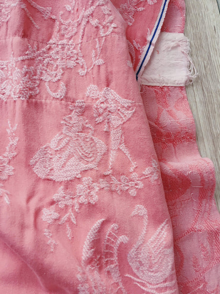 Pink Scenic Antique European Ticking Fabric Recovered Panels REC-DA-ROSA-024 - Ticking Depot