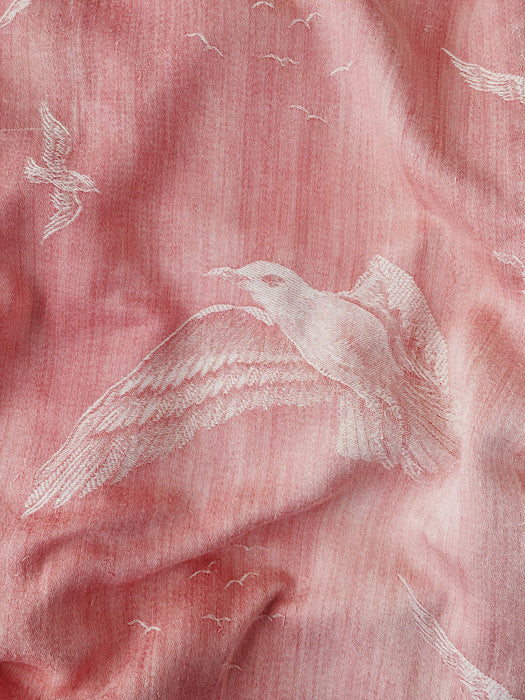 Pink Birds Scenic Antique European Ticking Fabric Recovered Panels REC-DA-ROSA-025 - Ticking Depot
