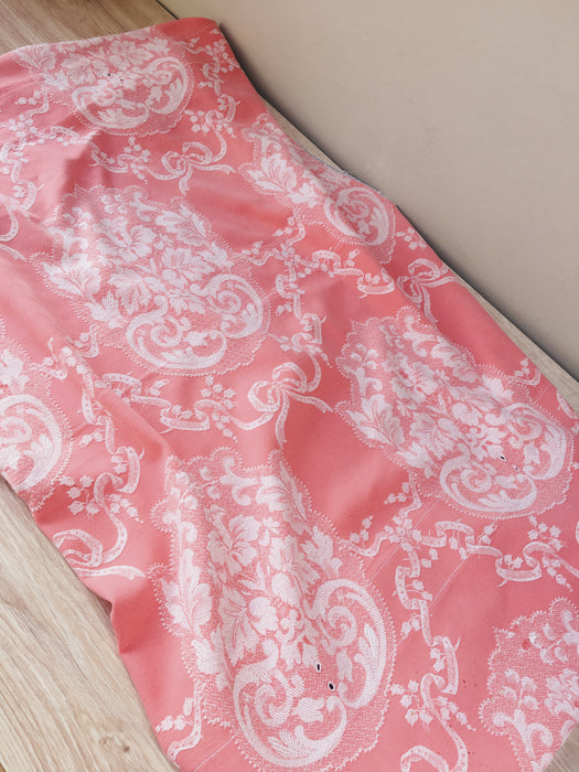Pink ticking with garlands and ribbons. Spain c.1930 - 72×116 cm