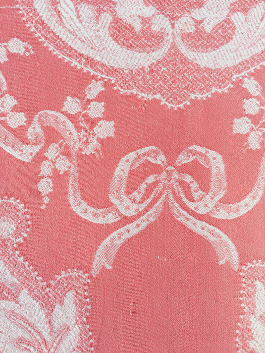 Pink ticking with garlands and ribbons. Spain c.1930 - 72×116 cm