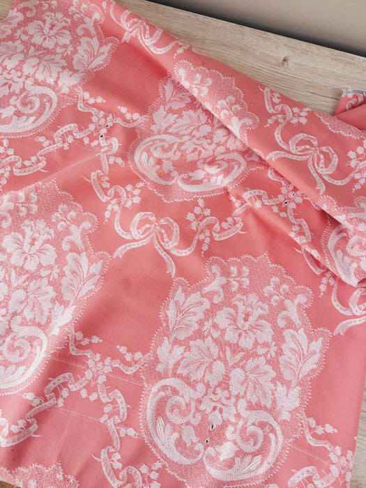 Pink ticking with garlands and ribbons. Spain c.1930 - 72×116 cm