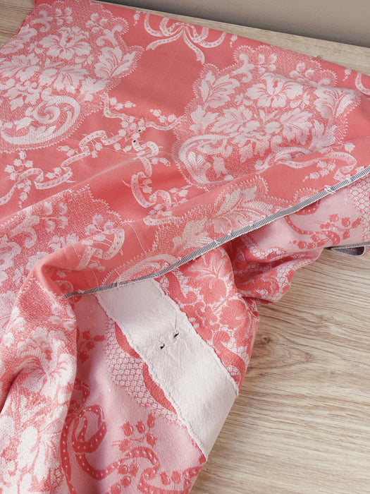 Pink ticking with garlands and ribbons. Spain c.1930 - 72×116 cm
