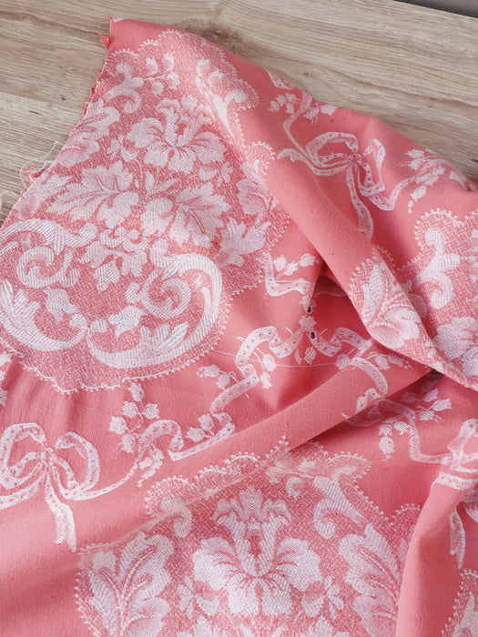 Pink ticking with garlands and ribbons. Spain c.1930 - 72×116 cm