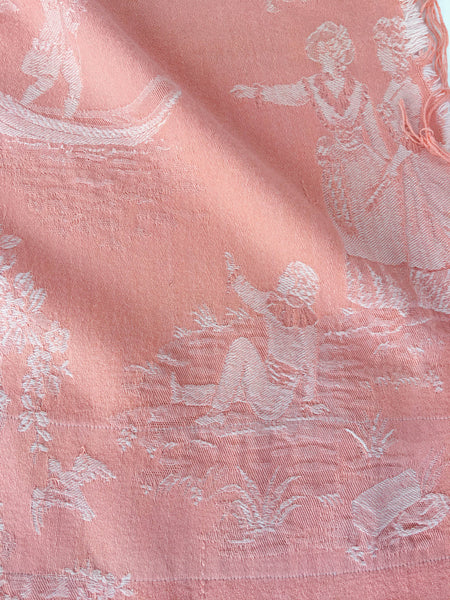 Pink Scenic Antique European Ticking Fabric Recovered Panels REC-DA-ROSA-032 - Ticking Depot