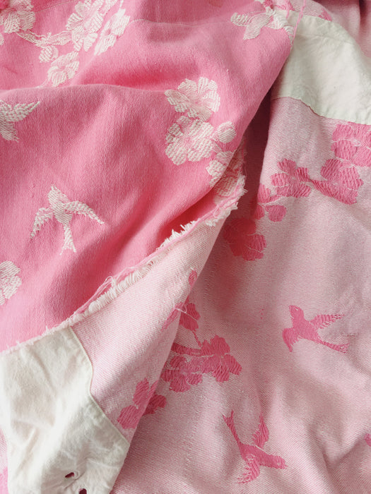 Pink ticking with cherry blossom and swallows. Very rare! Spain c.1900 - Lot of 2 pieces