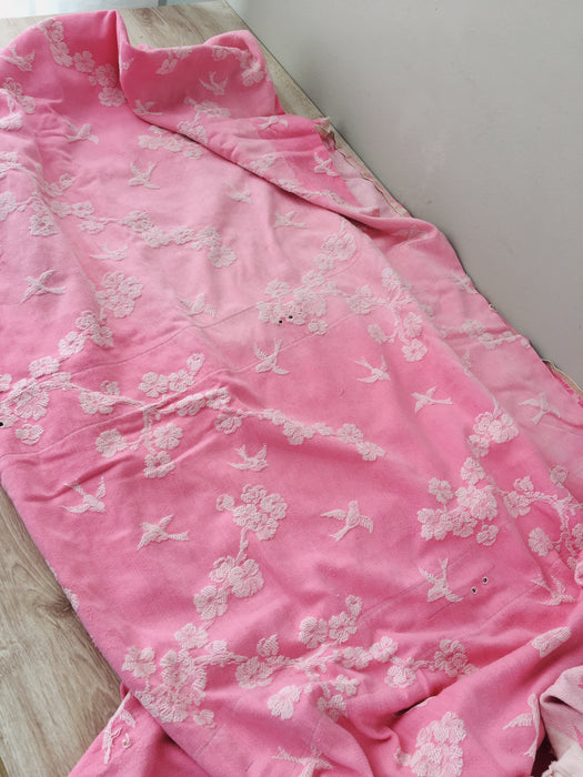 Pink ticking with cherry blossom and swallows. Very rare! Spain c.1900 - Lot of 2 pieces