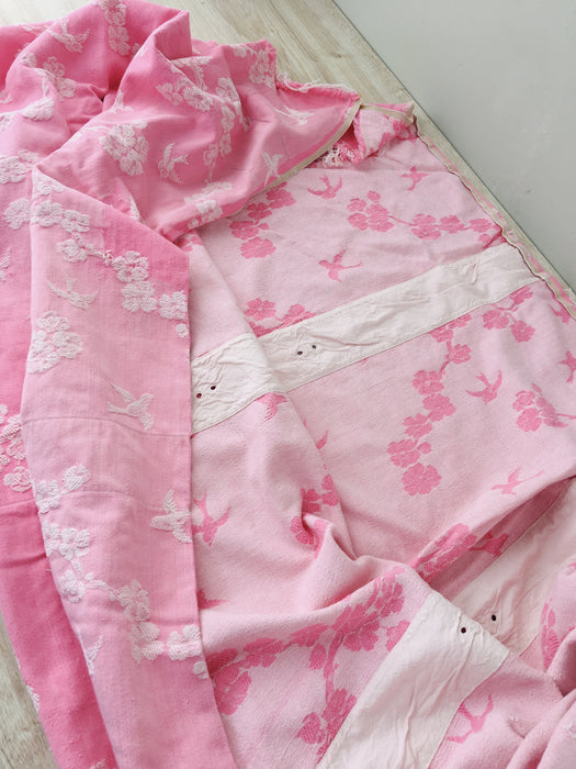 Pink ticking with cherry blossom and swallows. Very rare! Spain c.1900 - Lot of 2 pieces