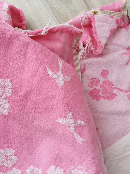 Pink ticking with cherry blossom and swallows. Very rare! Spain c.1900 - Lot of 2 pieces