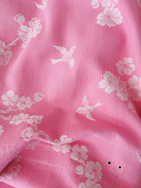 Pink Birds Chinoiserie Antique European Ticking Fabric Recovered Panels REC-DA-ROSA-033 - Ticking Depot