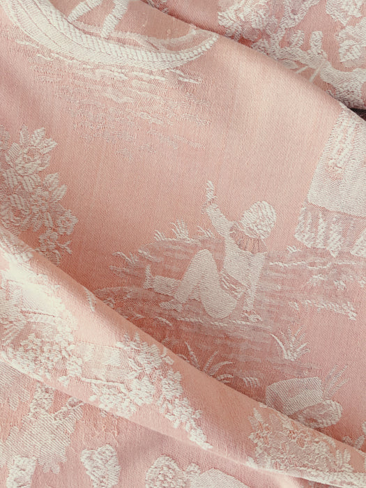Soft pink ticking with Versailles motif. Spain c.1900 - 148 cm × 1.6 meters