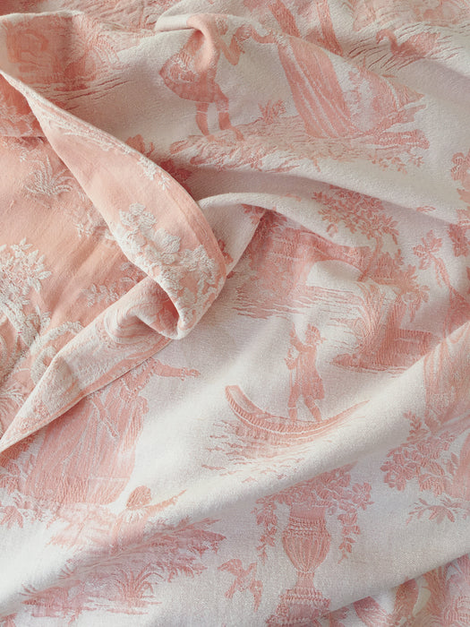 Soft pink ticking with Versailles motif. Spain c.1900 - 148 cm × 1.6 meters