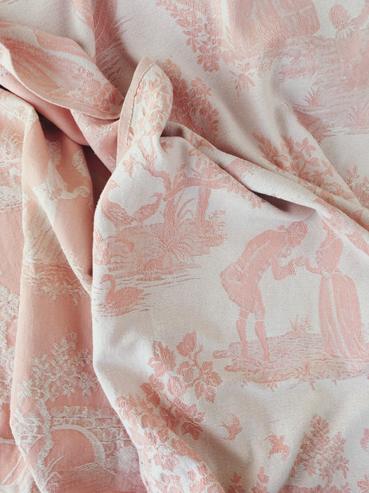 Soft pink ticking with Versailles motif. Spain c.1900 - 148 cm × 1.6 meters