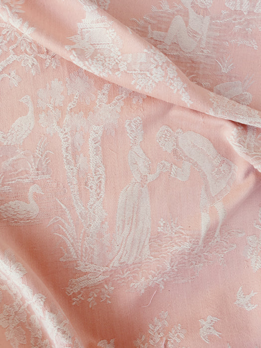 Soft pink ticking with Versailles motif. Spain c.1900 - 148 cm × 1.6 meters