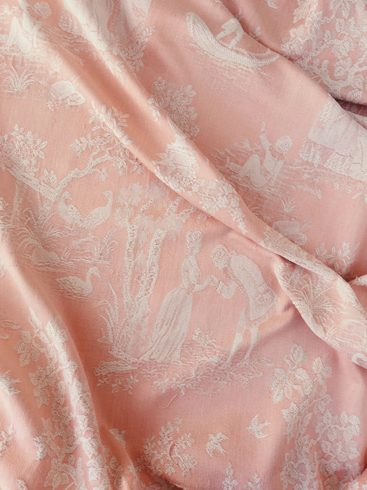 Soft pink ticking with Versailles motif. Spain c.1900 - 148 cm × 1.6 meters