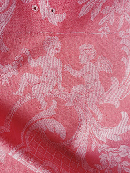 Pink Cupids Antique European Ticking Fabric Recovered Panels REC-DA-ROSA-043 - Ticking Depot