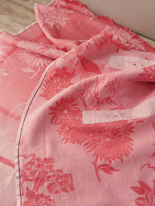 Pink ticking with chrysanthemums and possibly Mount Fuji. Spain c.1950 - 110×70 cm 