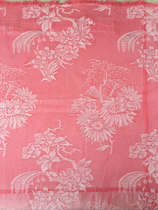 Pink ticking with chrysanthemums and possibly Mount Fuji. Spain c.1950 - 110×70 cm 