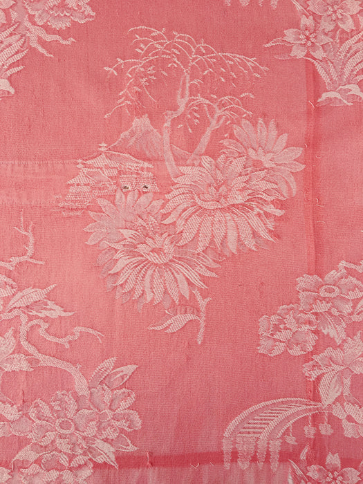 Pink ticking with chrysanthemums and possibly Mount Fuji. Spain c.1950 - 110×70 cm 