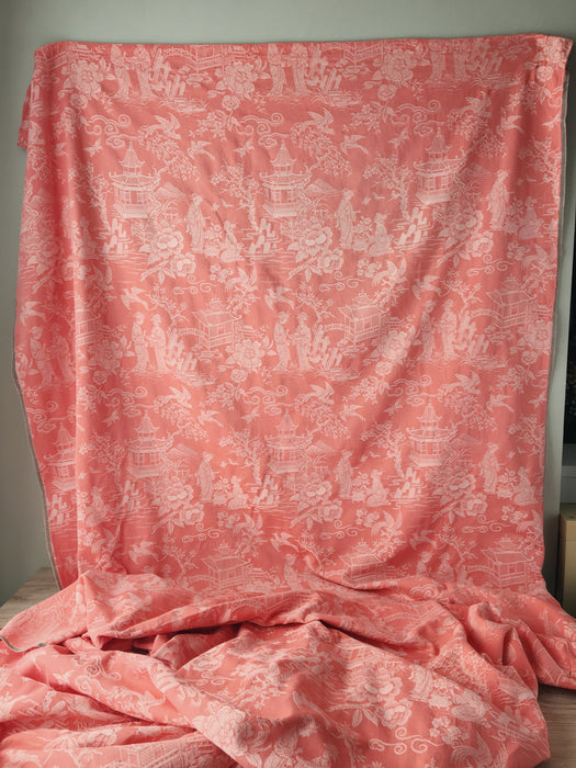 Chinoiserie in pink ticking. Very rare! Spain c.1940 - 143×190 cm
