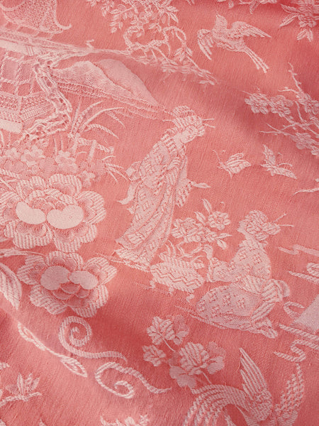 Pink Chinoiserie Scenic Antique European Ticking Fabric Recovered Panels REC-DA-ROSA-049 - Ticking Depot