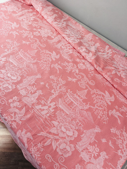 Chinoiserie in pink ticking. Very rare! Spain c.1940 - 143×190 cm