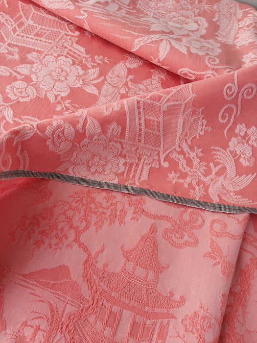 Chinoiserie in pink ticking. Very rare! Spain c.1940 - 143×190 cm