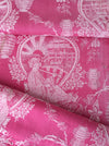 Pink chinoiserie ticking. Spain c.1900 - Lot of 4 pieces