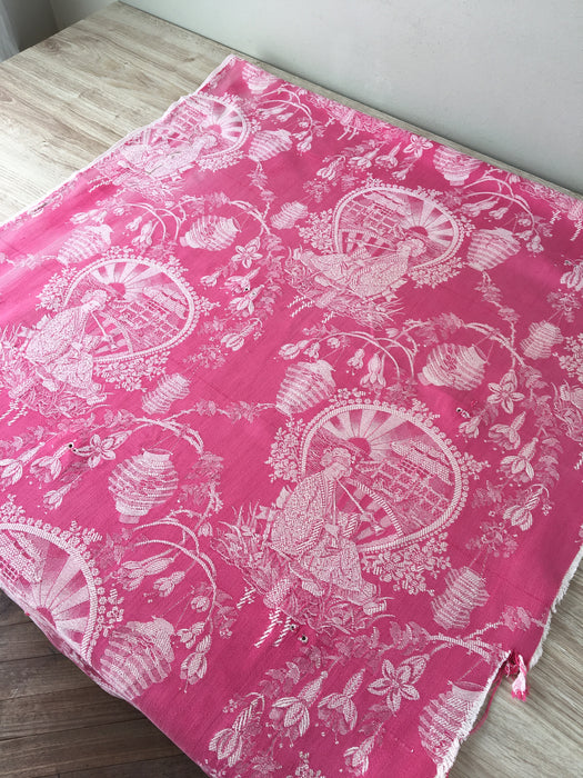 Pink chinoiserie ticking. Spain c.1900 - Lot of 4 pieces