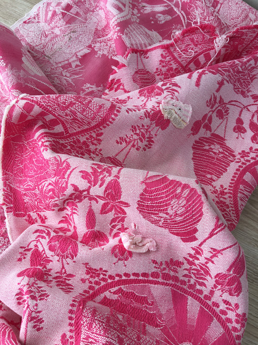 Pink chinoiserie ticking. Spain c.1900 - Lot of 4 pieces