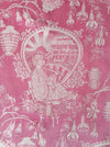 Pink chinoiserie ticking. Spain c.1900 - Lot of 4 pieces