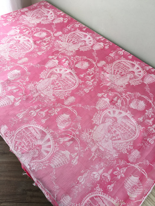 Pink chinoiserie ticking. Spain c.1900 - Lot of 4 pieces