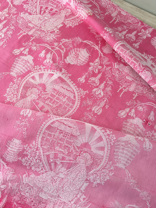 Pink chinoiserie ticking. Spain c.1900 - Lot of 4 pieces
