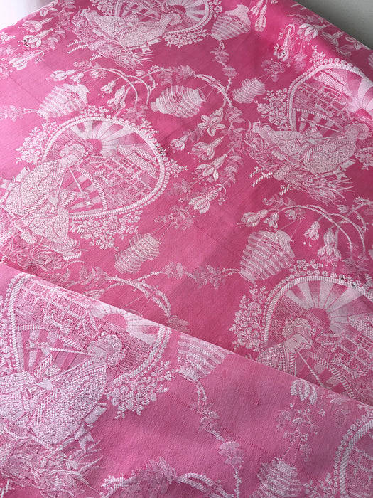 Pink chinoiserie ticking. Spain c.1900 - Lot of 4 pieces