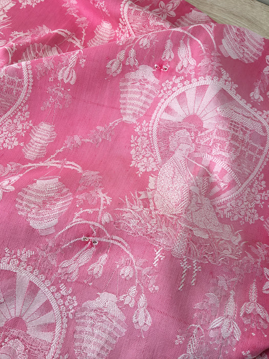 Pink chinoiserie ticking. Spain c.1900 - Lot of 4 pieces